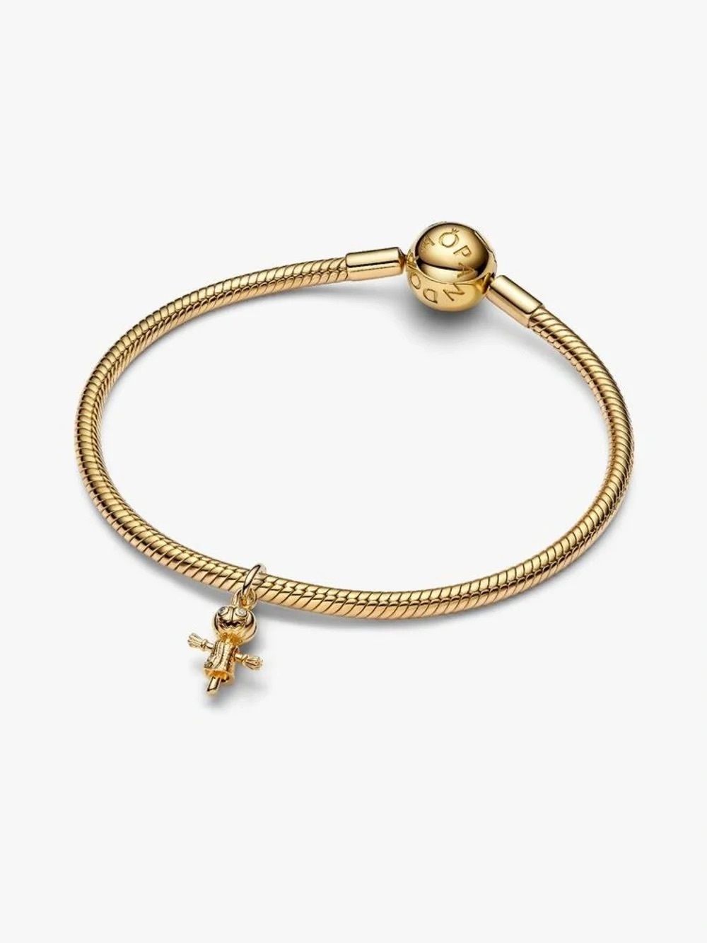 Pandora Gold Plated Snake Chain Bracelet with Doll Dangling Charm